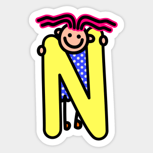 Letter N for girls alphabet Kids Colorful Cartoon Character Sticker